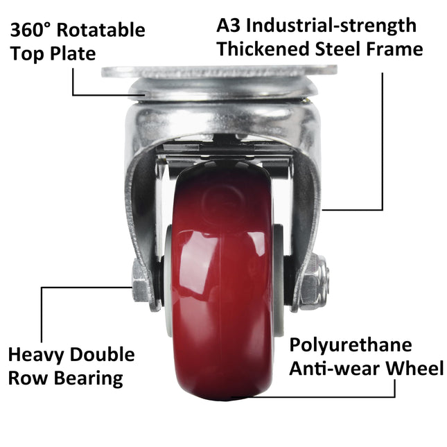 3 inch Heavy Duty Casters Lockable Caster Wheel Swivel Casters Castor with Brakes for Furniture and Workbench Cart 2