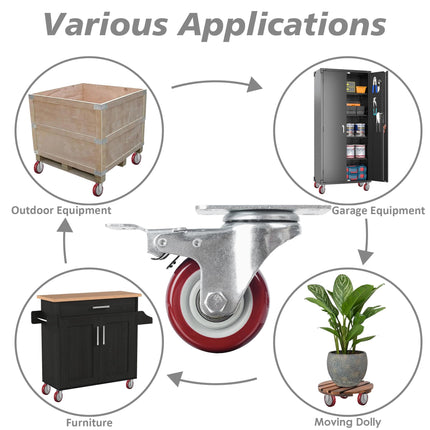 3 inch Heavy Duty Casters Lockable Caster Wheel Swivel Casters Castor with Brakes for Furniture and Workbench Cart 5