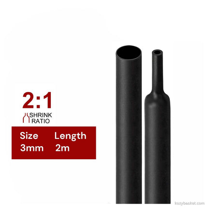 2m Polyolefin Shrink Tube 1/8" (3mm) 2:1 Ratio Heat Shrink Tubing Sleeving Wrap Shrinking