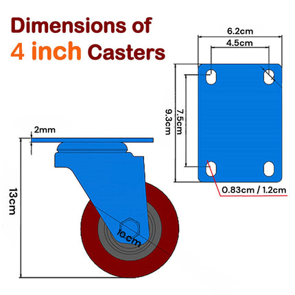 4 inch Heavy Duty Casters Lockable Caster Wheel Swivel Casters Castor with Brakes for Furniture and Workbench Cart 2