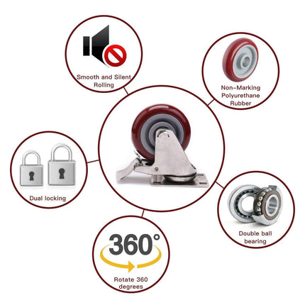 4 inch Heavy Duty Casters Lockable Caster Wheel Swivel Casters Castor with Brakes for Furniture and Workbench Cart 4