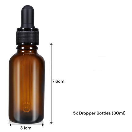 30ml (5 Pack) Amber Glass Dropper Bottle Liquid Essential Oils Bottle Bottles Leakproof Glass Tincture Bottles 5