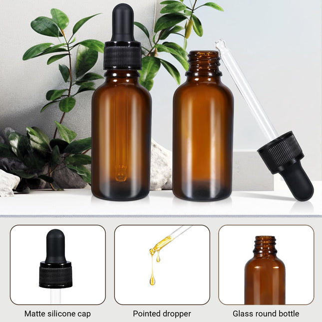 50ml (5 Pack) Amber Glass Dropper Bottle Liquid Essential Oils Bottle Bottles Leakproof Glass Tincture Bottles 2