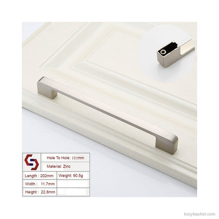 Zinc Kitchen Cabinet Handles Drawer Bar Handle Pull brushed silver color hole to hole size 192mm