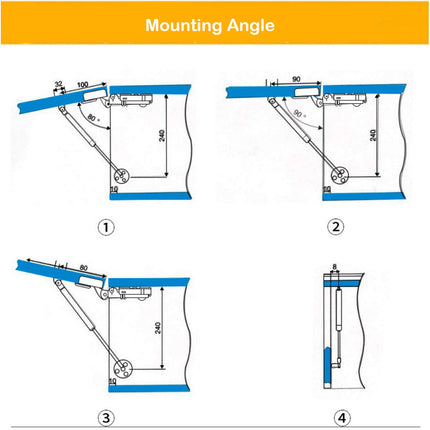2 Pcs 100N Cabinet Door Hydraulic Hinge Metal Head Lift Support Soft Close & Buffer Telescopic 5