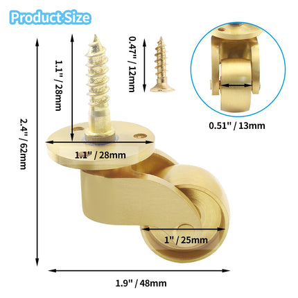 25mm Castor Brass Caster Wheel Swivel Vintage Chairs Cabinet Bed Furniture Wheels Brass 3