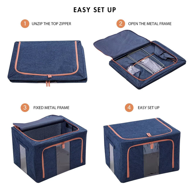 100L Cloth Storage Box Closet Organizer Storage Bags Clothes Storage Bags Wardrobe Organizer Idea Grey Blue 2
