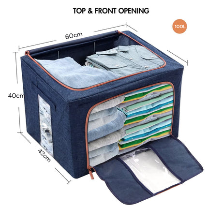 100L Cloth Storage Box Closet Organizer Storage Bags Clothes Storage Bags Wardrobe Organizer Idea Grey Blue 3