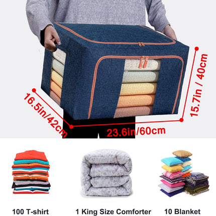 100L Cloth Storage Box Closet Organizer Storage Bags Clothes Storage Bags Wardrobe Organizer Idea Grey Blue 5