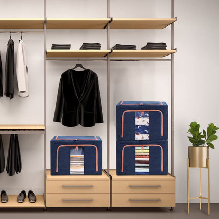 100L Cloth Storage Box Closet Organizer Storage Bags Clothes Storage Bags Wardrobe Organizer Idea Grey Blue 6