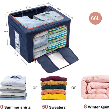 66L Cloth Storage Box Closet Organizer Storage Bags Clothes Storage Bags Wardrobe Organizer Idea Grey Blue 3
