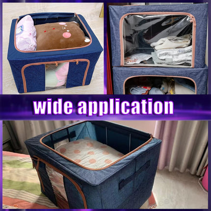 66L Cloth Storage Box Closet Organizer Storage Bags Clothes Storage Bags Wardrobe Organizer Idea Grey Blue 8