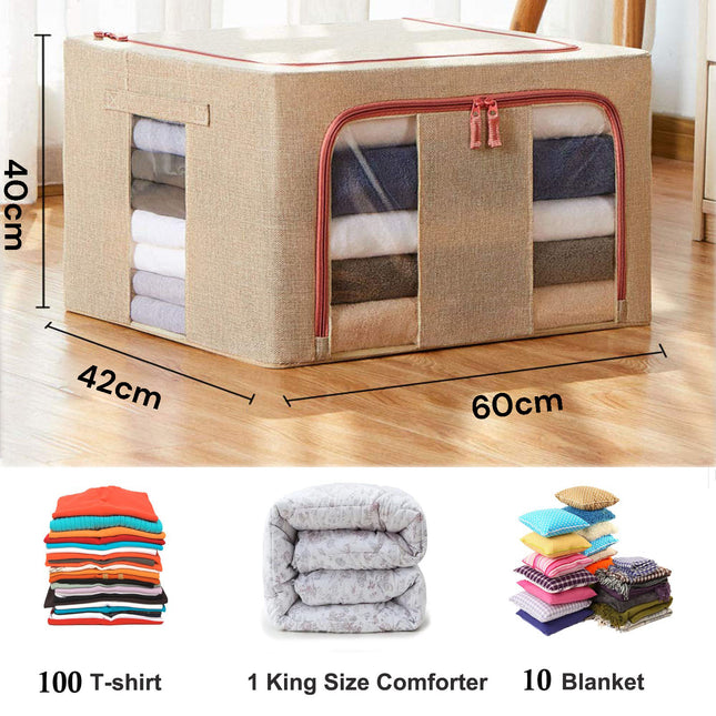 100L Cloth Storage Box Closet Organizer Storage Bags Clothes Storage Bags Wardrobe Organizer Idea CREAM 2