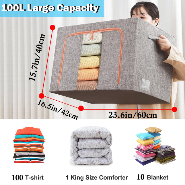 100L Cloth Storage Box Closet Organizer Storage Bags Clothes Storage Bags Wardrobe Organizer Idea Grey 2