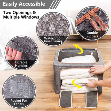 66L Cloth Storage Box Closet Organizer Storage Bags Clothes Storage Bags Wardrobe Organizer Idea Grey 6