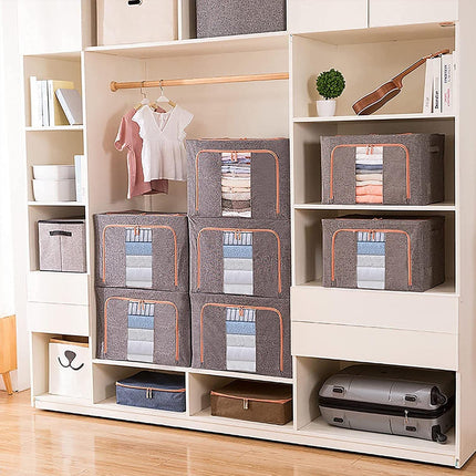 66L Cloth Storage Box Closet Organizer Storage Bags Clothes Storage Bags Wardrobe Organizer Idea Grey 8