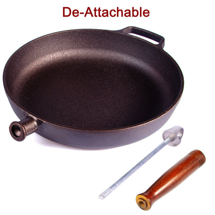 Pre-Seasoned 29cm Cast Iron Fry Pan Cookware Heat-Resistant Wooden Handle 3