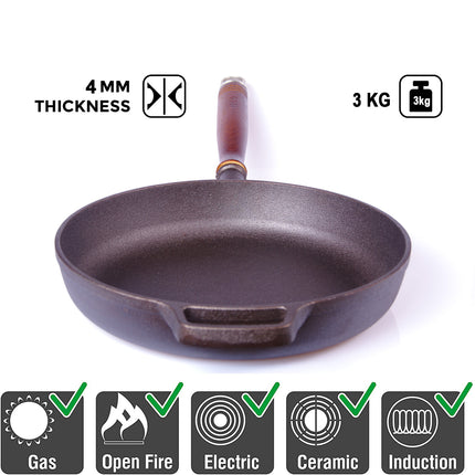 Pre-Seasoned 29cm Cast Iron Fry Pan Cookware Heat-Resistant Wooden Handle 5
