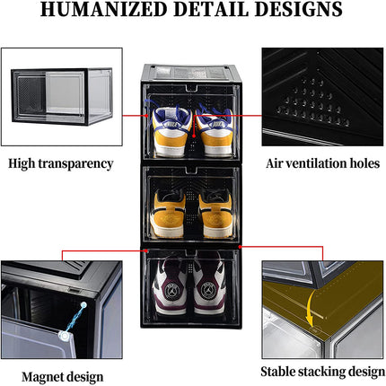 Large Shoe Storage Boxes Stackable Shoe Box Organisers Containers Display Cases Bins Magnetic Door 9
