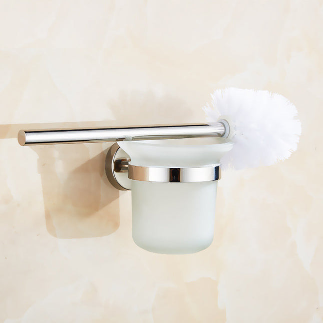 Toilet Brush Holder Wall Mount Rustproof Frosted Glass for Bathroom 2