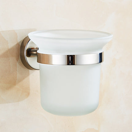 Toilet Brush Holder Wall Mount Rustproof Frosted Glass for Bathroom 4