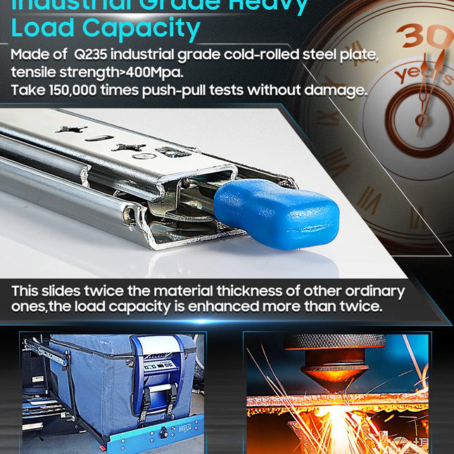 56in Pair 1000 - 2000mm 150KG Capacity Heavy Duty Trailer Drawer Slides Rails Runners Locking 2