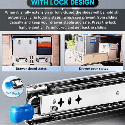 56in Pair 1000 - 2000mm 150KG Capacity Heavy Duty Trailer Drawer Slides Rails Runners Locking 3