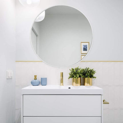 Slim Design 50CM White Bathroom, Living Room, Hallway Mirror Round Mirror Wall Decor Metal Frame 4