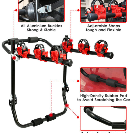 3 Bike Universal Cycle Bicycle Car Rear Carrier Rack Hanger Mount for Car Sedan Hatchback Minivan SUV 3