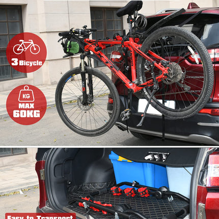 3 Bike Universal Cycle Bicycle Car Rear Carrier Rack Hanger Mount for Car Sedan Hatchback Minivan SUV 7