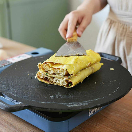 28cm Seasoned Cast Iron Induction Crepes Pan Baking Pancake Tool Pizza Bakeware 9