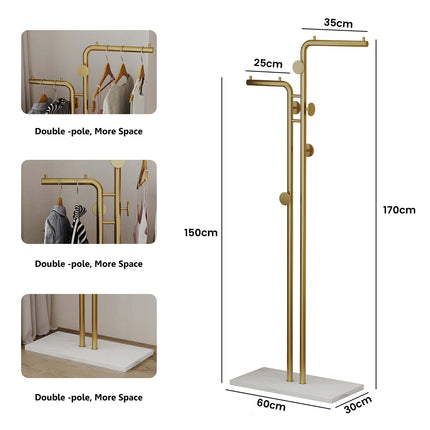 Metal Coat Rack Marble Base Hooks Clothes Coats Bag Tree Hat Display Hanger Stand Organiser 2 Pole 2