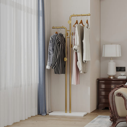 Metal Coat Rack Marble Base Hooks Clothes Coats Bag Tree Hat Display Hanger Stand Organiser 2 Pole 3