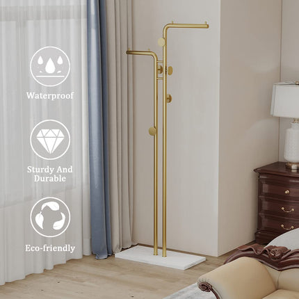 Metal Coat Rack Marble Base Hooks Clothes Coats Bag Tree Hat Display Hanger Stand Organiser 2 Pole 6