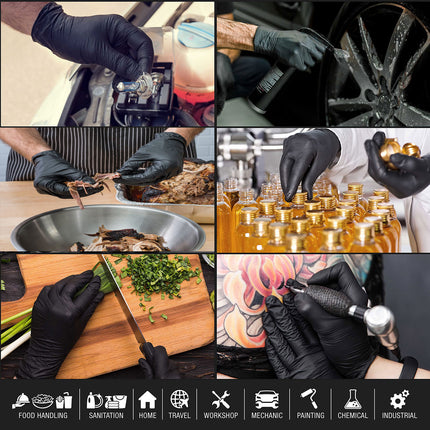 100x Nitrile Black Industrial Mechanic Tattoo Food Disposable Gloves Medium 7