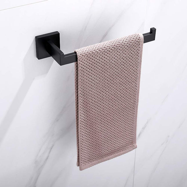 Square Hand Towel Holder Ring Wall Mounted Modern Towel Bar Bathroom Kitchen Black 2