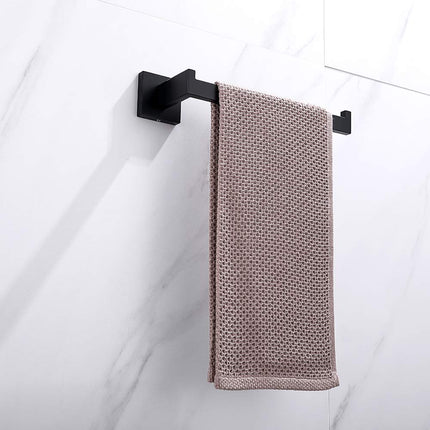 Square Hand Towel Holder Ring Wall Mounted Modern Towel Bar Bathroom Kitchen Black 4