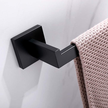 Square Hand Towel Holder Ring Wall Mounted Modern Towel Bar Bathroom Kitchen Black 6