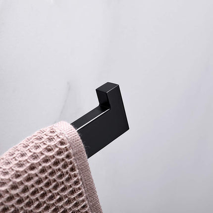 Square Hand Towel Holder Ring Wall Mounted Modern Towel Bar Bathroom Kitchen Black 7