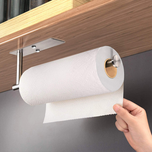 Kitchen Paper Holder Under Cabinet Wall Mount Adhesive Paper Towel Holder Rectangle Silver 2