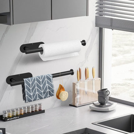 Kitchen Paper Holder Under Cabinet Wall Mount Adhesive Paper Towel Holder  Black 2