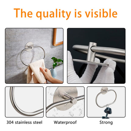 Bathroom Towel Ring Bathroom Towel Rack Adhesive Hand Towels Holder Towel Hanger Silver 4