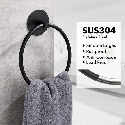 Bathroom Towel Ring Bathroom Towel Rack Adhesive Hand Towels Holder Towel Hanger Round Black 2