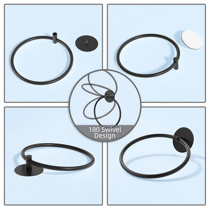 Bathroom Towel Ring Bathroom Towel Rack Adhesive Hand Towels Holder Towel Hanger Round Black 3