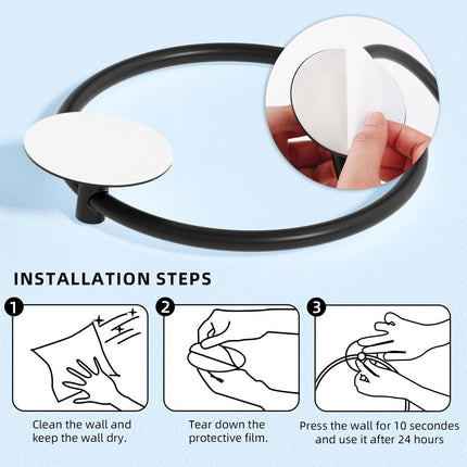 Bathroom Towel Ring Bathroom Towel Rack Adhesive Hand Towels Holder Towel Hanger Round Black 4