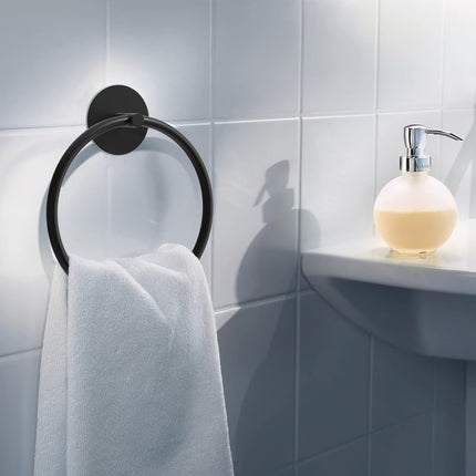 Bathroom Towel Ring Bathroom Towel Rack Adhesive Hand Towels Holder Towel Hanger Round Black 7