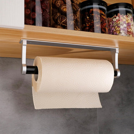 Kitchen Paper Holder Under Cabinet Screw Wall Mount Adhesive Paper Towel Holder Rectangle Silver 2