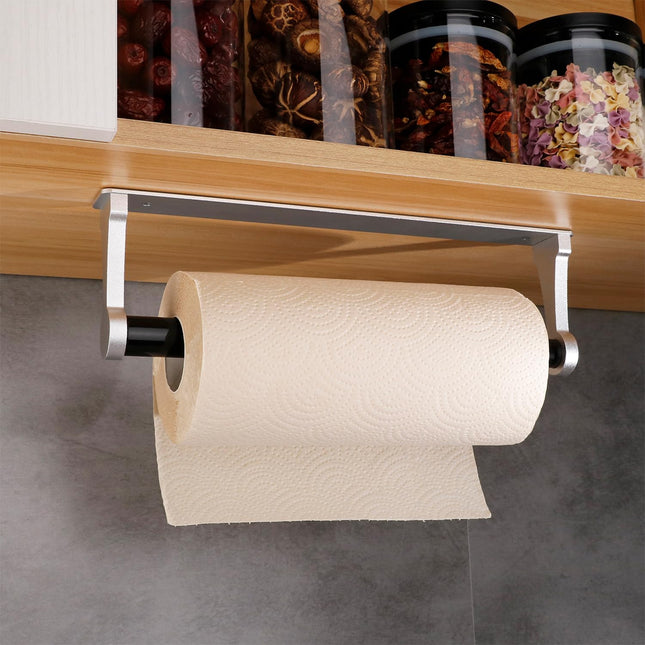 Kitchen Paper Holder Under Cabinet Screw Wall Mount Adhesive Paper Towel Holder Rectangle Silver 2