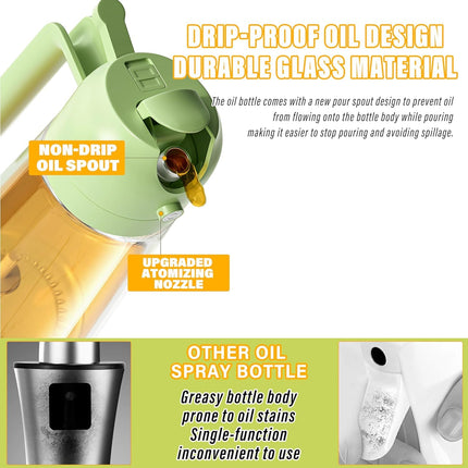 600ml 2 in 1 Glass Oil Sprayer Dispenser Kitchen Sprayz Cooking Baking Oil Bottle BBQ Spray Green 3