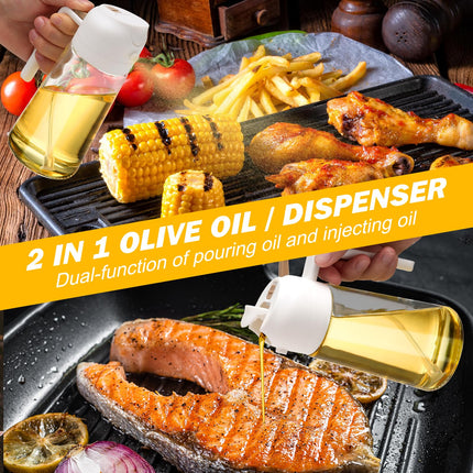 600ml 2 in 1 Glass Oil Sprayer Dispenser Kitchen Sprayz Cooking Baking Oil Bottle BBQ Spray White 2